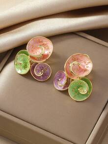 1 Pair Elegant Flower & Water Drop Pattern Ear Studs - Multicolor - View 7