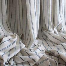 1pc Linen Sheer Thicker Japanese Style Linen Blue Striped Window Curtain, For Bedroom And Living Room - Multicolor - View 7