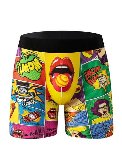 1 Pc Sexy Lips Print Men's Underwear, Comfortable Boxer Shorts, Valentine's Day, Ultra-Thin Running Sports FitnessBoxer Trunks.