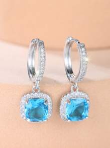 1 Par De Elegantes Y Nobles Pendientes De Lujo Para Mujeres Con Forma Cuadrada Y Piedra Artificial Chapados En Platino, Regalo Perfecto Para Citas