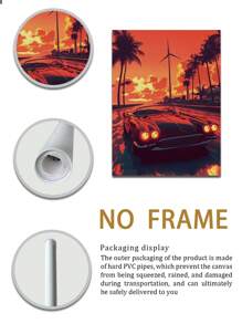 1/3 piezas, marco opcional, pintura de alta calidad, estilo moderno, coche deportivo, ilustración, puesta de sol, vacaciones, árbol de coco, puesta de sol, amantes de los coches, póster de arte de pared, decoración del hogar, adecuado para sala de estar, sofá, dormitorio, pasillo, baño, oficina, regalo de arte perfecto, embalaje de tubería rígida de PVC