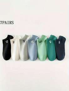 7 Pairs Fashionable Letter & Week Pattern Unisex Ankle Socks, Thin & Comfortable Summer Socks - Multicolor - View 2