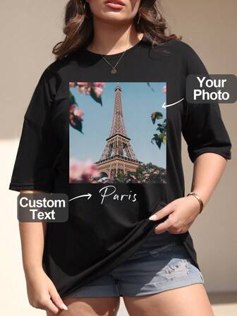 เสื้อยืดหลวมผู้หญิง แบบเฉพาะบุคคล, อัปโหลด รูปถ่ายของคุณ/ รูปกลุ่ม/ รูปสัตว์เลี้ยง/ รูปทีม, กำหนดลายข้อความของคุณเอง/ข้อความอวยพรวันเกิด/คำคม/สโลแกน, เสื้อคอกลมไซส์ใหญ่สปอร์ตผู้หญิง, เสื้อยืดกราฟิกที่กำหนดเอง, เสื้อสีดำผู้หญิง, ของขวัญวันครบรอบ, ของขวัญวันวาเลนไทน์, ของขวัญวันเกิด, ของขวัญเพื่อนสนิท, เสื้อยืดผู้หญิงสวมใส่ในวันหยุดฤดูร้อน