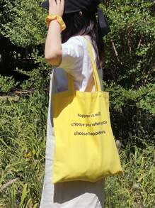 Shoulder Casual Versatile Slogan Print Large Capacity Tote Bag, Artistic Style School Bag & Bookbag For Women Or Students, Perfect For Books, Shopping, Back To School And More
