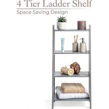 Grey Ladder Shelf Bathroom Storage Unit 4 Tier Wooden Shelving Display Stand Bathroom Decor Summer - 1 - View 3