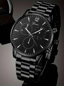 4-Piece Men's Luxury Gift Set: Stainless Steel Quartz Watch, Cross Pendant Necklace, Bracelet And Ring, Perfect Business & Casual Accessories - Ideal Gift For Him