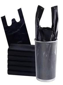 50pcs/Pack Thickened Plastic Garbage Bags, Carry-Style, Black, For Home, Living Room, Office, Kitchen, Great Value