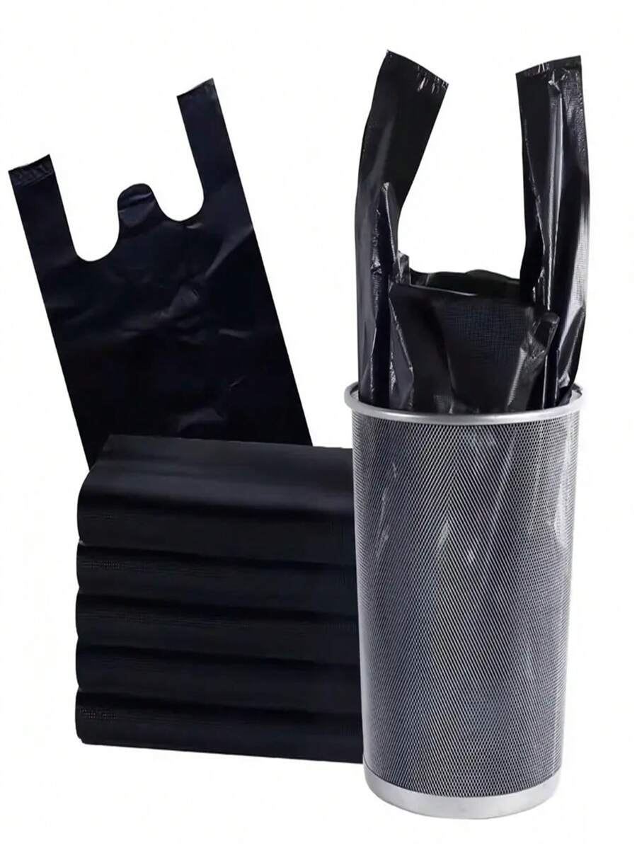 50pcs/Pack Thickened Plastic Garbage Bags, Carry-Style, Black, For Home, Living Room, Office, Kitchen, Great Value