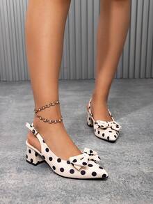 Fall/Winter 2025 Women's Pointed Toe Bowknot Fashion Polka Dot Slip-On Comfortable Backless Polka Dot Mules Sandals,Elegant,Women Pumps,Elegant - Multicolor - View 6