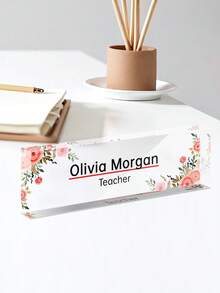 Personalized Floral Office Desk Nameplate, Transparent Acrylic Desk Nameplate, Customized Office Decor, Work Gift, Colleague Gift, Office Desk Nameplate, Office Desk Sign, Office Gift, Promotion Gift