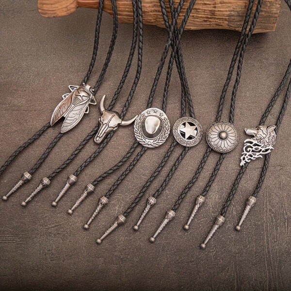 6 piezas de Collares de cordón con nudo de corbata de vaquero estilo occidental