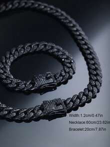 kuuioe 2件套男士嘻哈链项链+手链套装,黑色嘻哈饰品,男女通用,13毫米立方氧化锆锌合金街头风配饰套装,时尚饰品,适合派对、生日、圣诞节、情人节、感恩节等场合的礼物 - 黑色 - 查看 15