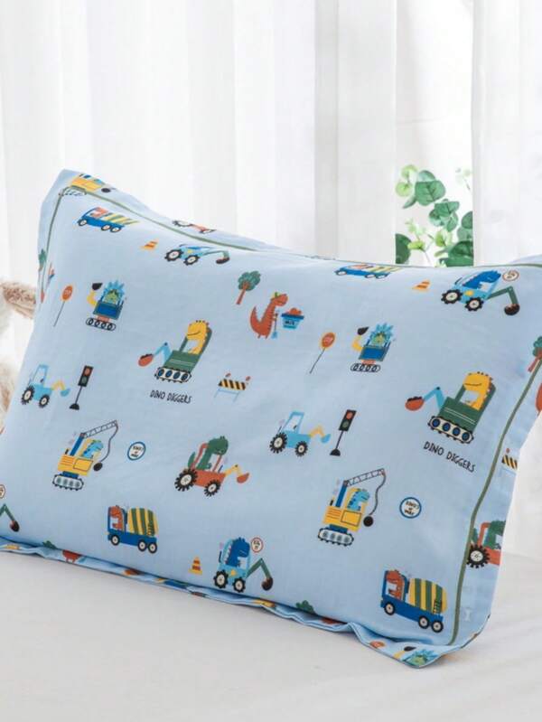 1 pieza Funda de almohada estilo sobre con impresión de dibujos animados para niños, con impresiones de vehículos de construcción, dinosaurios, animales, tamaños: 12"X20", 14"X22", 16"X24" (solo funda, sin relleno)