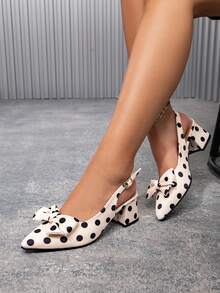 Fall/Winter 2025 Women's Pointed Toe Bowknot Fashion Polka Dot Slip-On Comfortable Backless Polka Dot Mules Sandals,Elegant,Women Pumps,Elegant - Multicolor - View 4