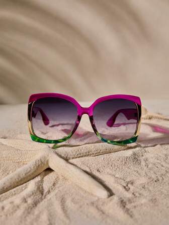 Tropiscape Boho 1pc Women's Oversized Square Frame Fashion Glasses, Y2k Personalized Festival Accessory In Purple Beach Accessories For Women Glasses Shades Basics Fall Winter Women Outfits Clothes Business Casual Gifts Leopard Vacay Vibes Relax Beach Autumn Christmas Christmas Winter Christmas Gifts New Year