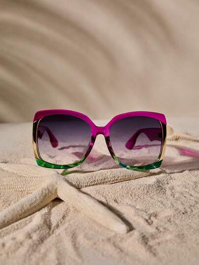 Tropiscape Boho 1pc Women's Oversized Square Frame Fashion Glasses, Y2k Personalized Festival Accessory In Purple Beach Accessories For Women Glasses Shades Basics Fall Winter Women Outfits Clothes Business Casual Gifts Leopard Vacay Vibes Relax Beach Autumn Winter Gifts