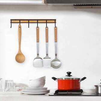 Kitchen Utensil Rack, Wall-Mounted Hook, Wall-Mounted Accessory Rack, Space-Saving, With 6 Hooks, Suitable For Kitchen, Bathroom, Bedroom, Two Pieces Set Back To School