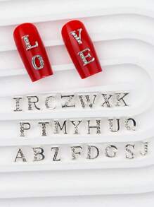 26 pezzi, Charms per unghie con 26 lettere inglesi 3D con strass, accessori per arte di unghie in lega con lettere inglesi, gioielli per decorazioni, accessori fai-da-te per charms, gemme e forniture per unghie