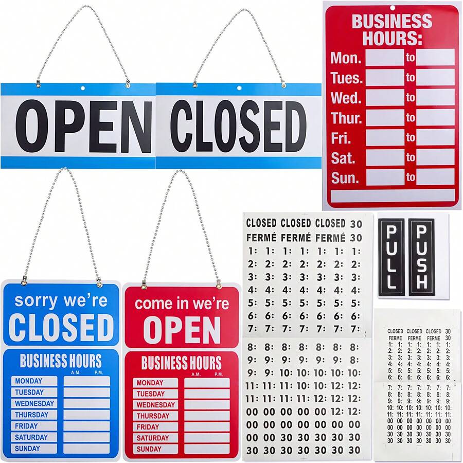 AGNURCADE Business Hours Open Closed Sign Push Pull Door Signs Bundle Office Hour Sign Kit With Adhesive Number Sticker Set For Window Hotel Store Restaurant Bar Salon Retail Shops - Nhiều màu - Xem 1