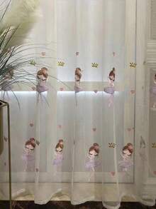 1pc Embroidered Ballet Dancer Sheer Curtain, Princess Style For Yoga/Dance Studio