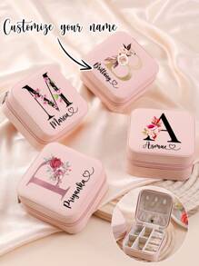 1pc Customized Name Jewelry Storage Box Ring Necklace Storage Box Portable Travel Zipper Jewelry Storage Box Suitable As A Gift For Bridesmaids, Friends, Mothers, Halloween Gifts For Birthdays, For Children's Day, For Father's Day, For Graduation, For Weddings, For Housewarming Living Room, Bedroom, Office, Tea Room, Home, Bathroom Back To School