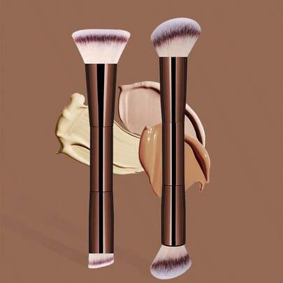 Bộ 2 cọ trang điểm chuyên nghiệp hai đầu, cọ phấn phủ, cọ má hồng, dụng cụ trang điểm, sợi mềm, dễ mang theo, cọ du lịch, cọ nền, cọ che khuyết điểm, cọ má hồng, cọ tạo khối, cọ má hồng, cọ bronzer, cọ phấn phủ, cọ nền, cọ má hồng, quà tặng.