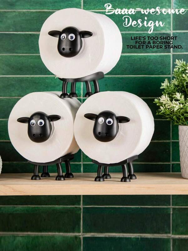 1 soporte para papel higiénico con forma de oveja - Soporte divertido para papel higiénico de pie para el baño - Soporte para papel higiénico con oveja 3D impresa en negro - Almacenamiento divertido para rollo de toallas de papel - Decoración de baño adorable para el verano