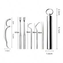 Set de 3/4/5/6/7/9 piezas de palillos de dientes de acero inoxidable con tubo portátil de almacenamiento, limpiador dental de metal para el cuidado y limpieza oral de los dientes