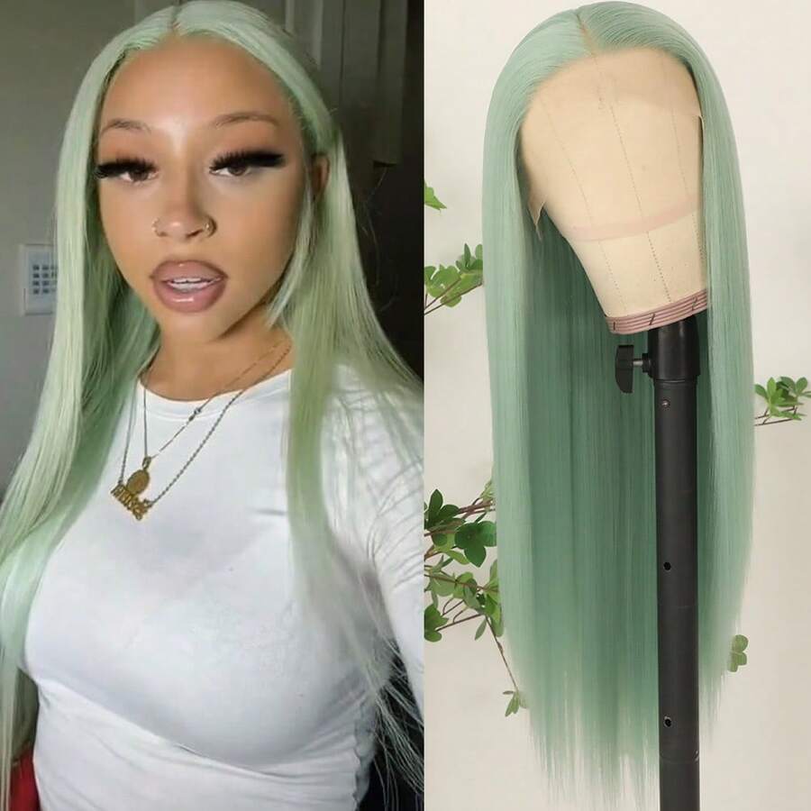 Purple Color Lace Front Wigs Pre Plucked Hairline Long Straight Wigs For Fashion Women Girls Party Daily Wear Glueless Dark Purple Lace Front Synthetic Wigs 13x4 Free Part Heat Resistant Fiber Hair 28 Inch 180% Density