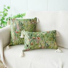 1 件植物花卉提花抱枕套，田园风格沙发靠垫床背枕套，适用于客厅
