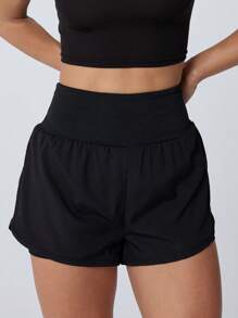 Women's Double-Layer Sports Shorts With Phone Pocket - Soft Workout Shorts, Safe And Chafe-Free, Suitable For Gym, Running And Training, Elastic Waistband, Lightweight Design, Essential For Spring/Summer/Autumn, Fitness Accessory, Sports Style, Comfortable Fit