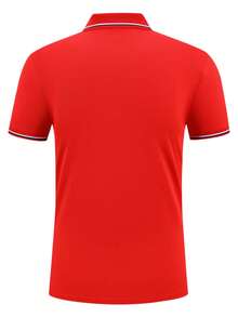 Custom Short Sleeve Polo Shirt With Color Block Design For Men & Women, Office Work Uniform, Add Your Personalized Graphics Print On The Back - Red - View 6