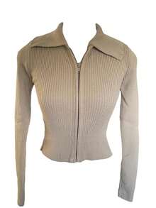 Knitted Cropped Cardigan Jacket With Ribbed Fashion Zipper Collar - Arena - Ver 2