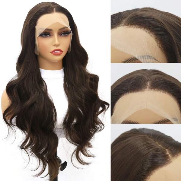26 Inches Lace Frontal Wigs Brown Long Wave Wigs 13x4 HD Pre Plucked 200% Density Glueless Body Wave Lace Front Wigs Natural Color Heat Resistant Synthetic Wigs For Girl Women Daily Party Cosplay Halloween