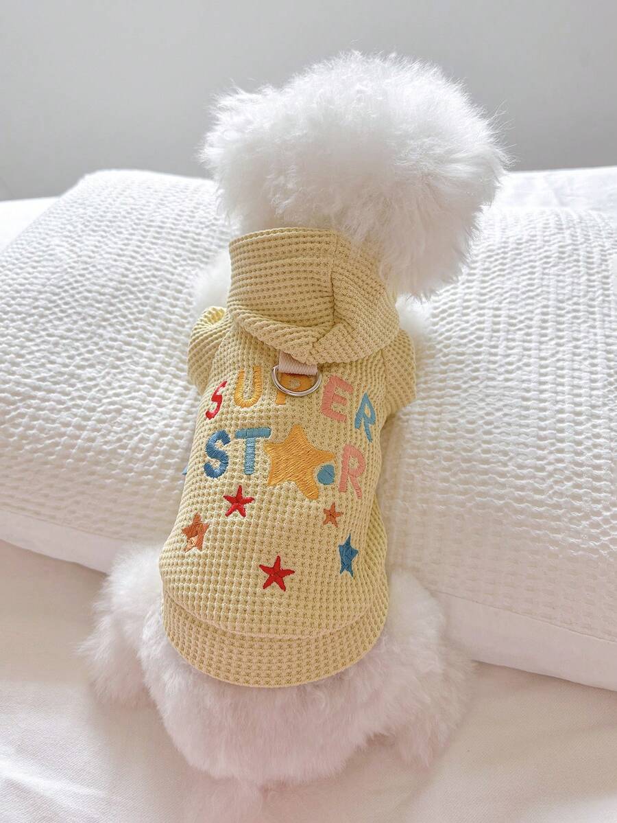1件宠物服装,彩色明星连帽衫,适合小型犬和幼犬,时尚可爱,秋冬季保暖舒适。 - 酒紅色 - 查看 1