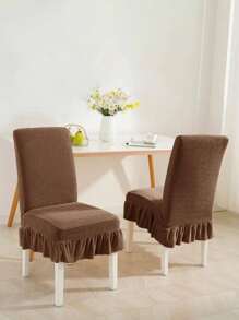 1/4pcs Solid Color Chenille Chair Cover With Ruffled Skirt