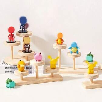 Multi-Layer Asymmetrical Wooden Desktop Storage Rack, Freely Combinable Long Round Plate Organizer, Versatile Storage Solutions For Office Desk, Home, Bracelets, Watches, And Tiered Display