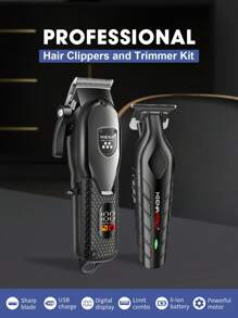 HINEA HIENA PRO Men's Electric Hair Clipper Set - Stylish Black Beard Trimmer With LCD Display, T-Shaped Blade, USB Rechargeable, Includes Multiple Styling And Beauty Comb Accessories - Ideal Gift