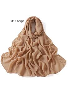 1 Peça Xale Longo de Chifom Elegante com Detalhes de Outono, Lenço Respirável Tradicional, Xale com Pedras de Pérola para Mulheres Muçulmanas