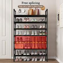 1pc Multilayer Simple Shoe Rack, Multi-Functional Shoe Organizer, Space-Saving Storage Shelf, Reinforced Metal Pipe, Elongated Plastic Brackets, Suitable For Entrance, Closet, Hallway, Bedroom, Garage - Black - View 3