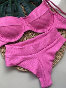 Half Cup Ribbed Hotpants - 淺粉紅色 - 查看 2