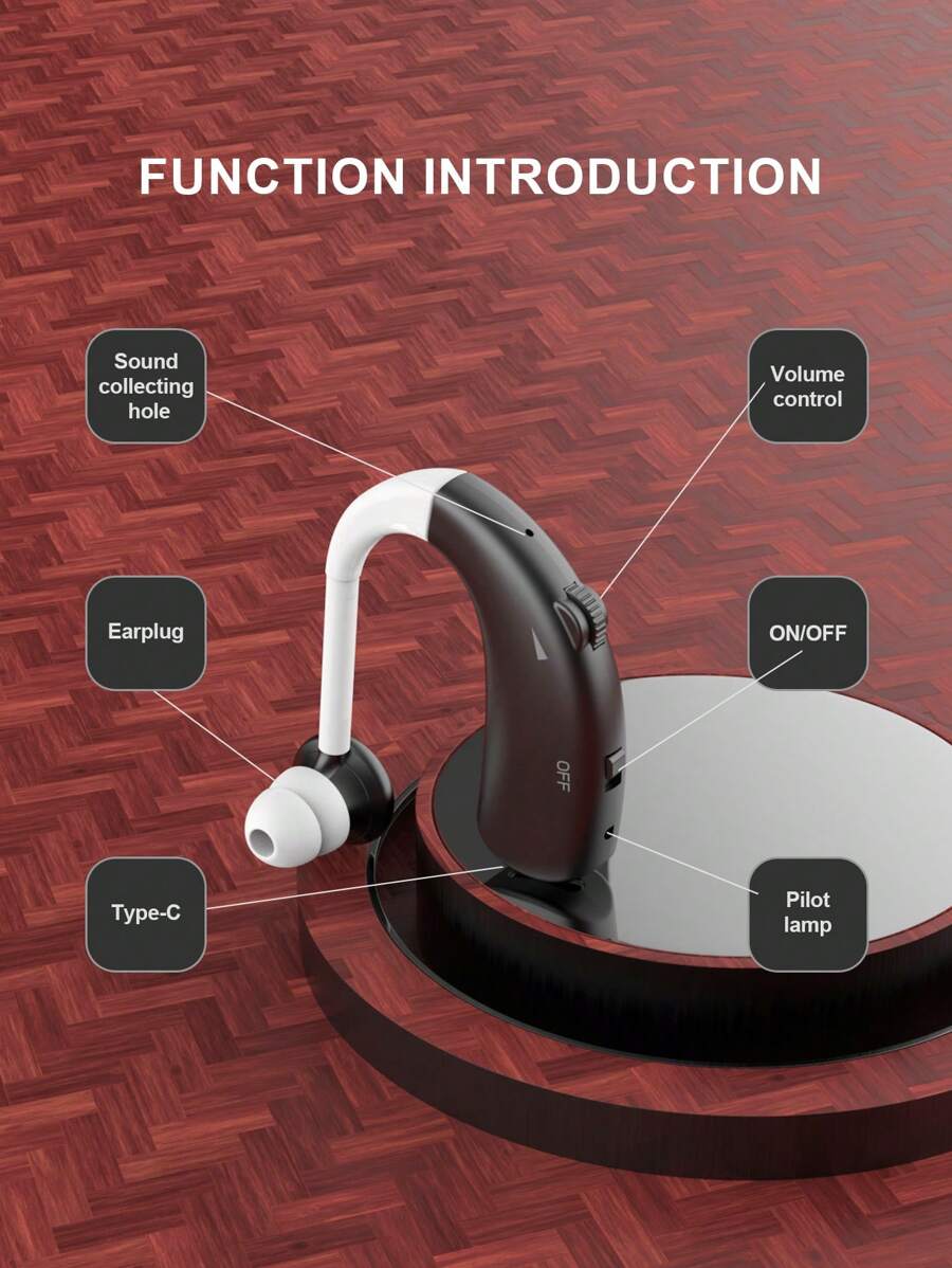 Rechargeable Hearing Amplifier, With Active Noise Elimination, Adjustable Volume Control, Comfortable Silicone Earplugs, Rechargeable And Portable Audio Equipment, Fashionable Audio Accessories And Key Control Functions.