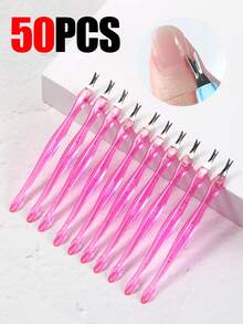 50pcs Pink Nail Cuticle Remover/Trimmer, Plastic Handle, Cuticle Pusher, Rubber Nail Cleaner, Callus Remover Fork, Manicure Tools, Unisex - Hot Pink - View 2