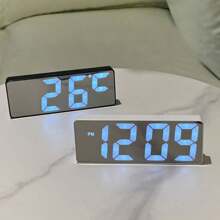 Modern LED Digital Alarm Clock With Temperature Display, Adjustable Brightness, 12/24H Format, Rectangular Black Design, Suitable For Bedroom Or Home Office Decor (Batteries Not Included), Living Room Clock Home Decor Back To School Room Decor School Supplies