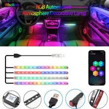 Wisciton Strisce di luci a LED per interni dell'auto, ambiente luci ambientali da 36, 48 o 72 LED, RGB, decorative, con connettore USB e sigaretta, luci per l'ambiente interno dell'auto