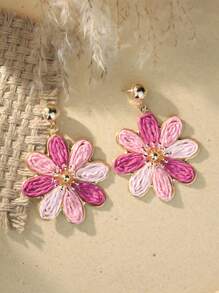 1 Paar Boho-Stil bunte Raffia Blumen Ohrringe, geeignet für Strandurlaub oder täglichen Gebrauch, Frühling/Sommer