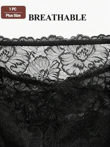 Plus Size Women Cotton High Waist Lace Patchwork Briefs, Jacquard Pattern