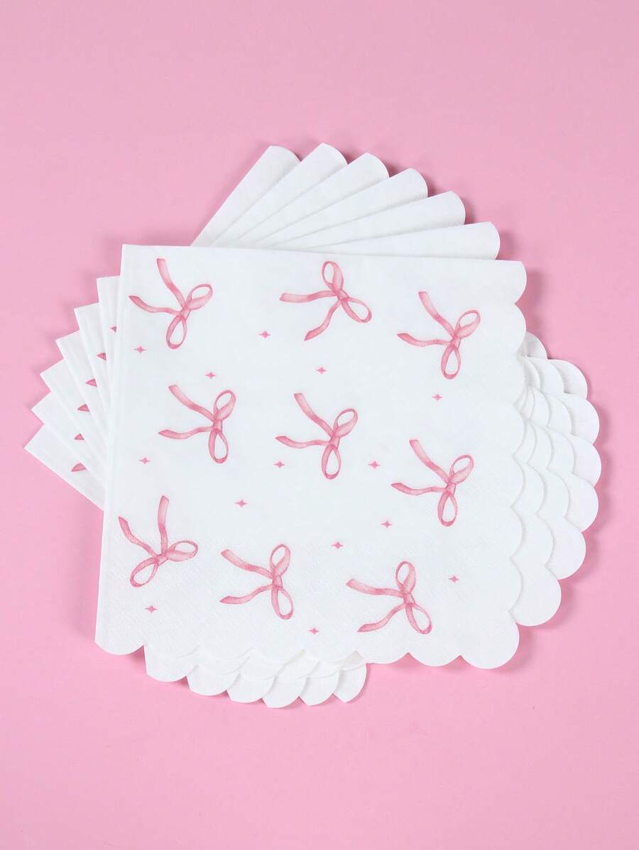 16 pezzi Tovaglioli rosa con fiocco, decorazioni per feste di compleanno, doccia, stoviglie con fiocco carino, forniture per feste di matrimonio, decorazioni per feste del tè, tovaglioli rosa con bordo a conchiglia, decorazioni per compleanni rosa, perfetti per matrimoni rustici, addii al nubilato, feste di compleanno e celebrazioni del tè, decorazioni a tema principessa, decorazioni con fiocco rosa, decorazioni per la cucina