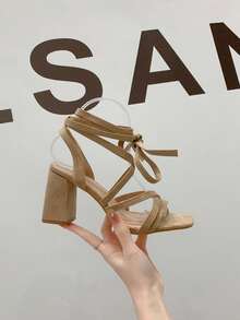 Women's Lace-Up High Heel Fashion Sandals For Daily Wear - Khaki - View 5