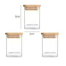 Frasco de almacenamiento de vidrio con tapa cuadrada de bambú, recipiente hermético transparente para granos de café, cereales, frutos secos